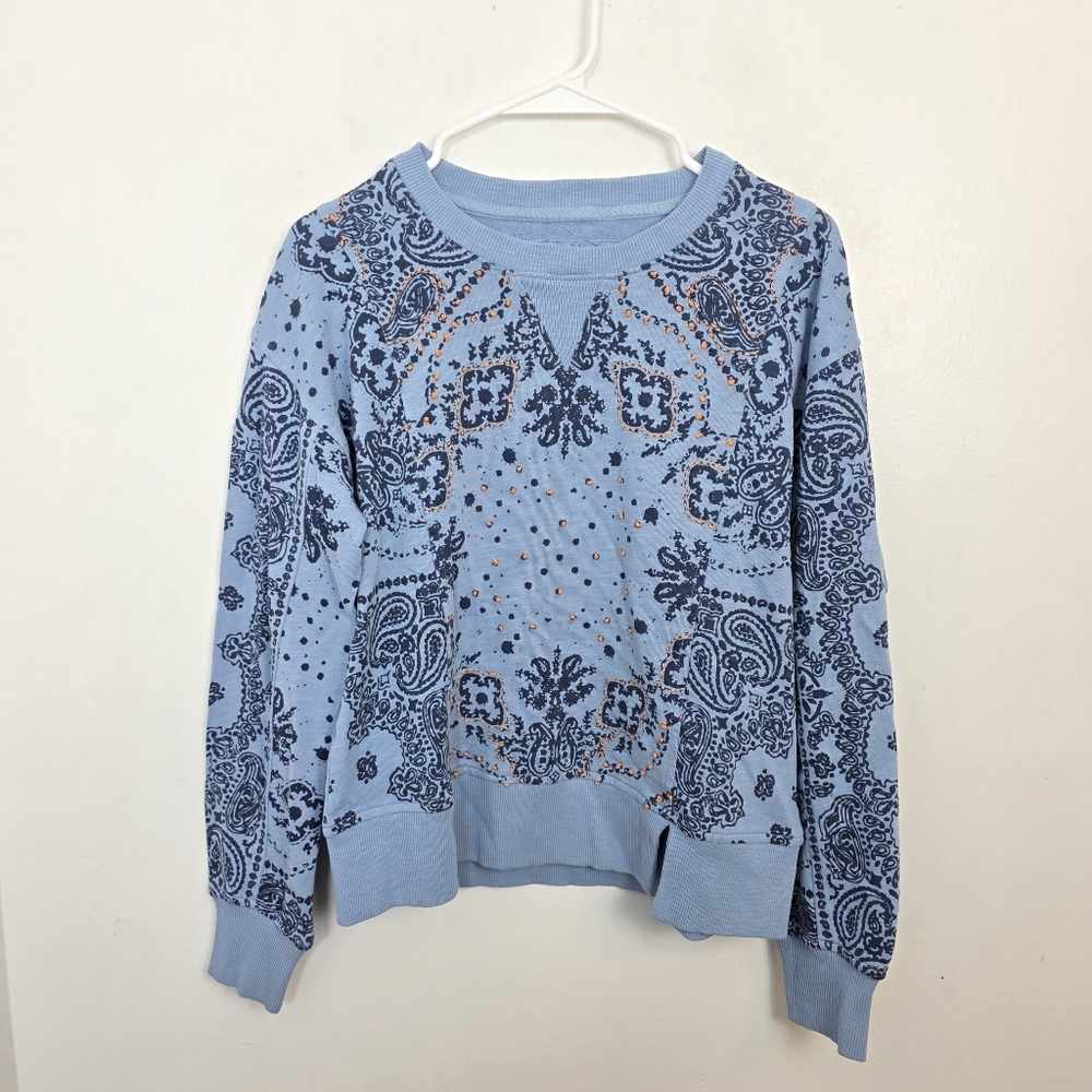 Sundance Blue Embroidered Boho Artsy Maebelle Pullover Sweatshirt Size XS